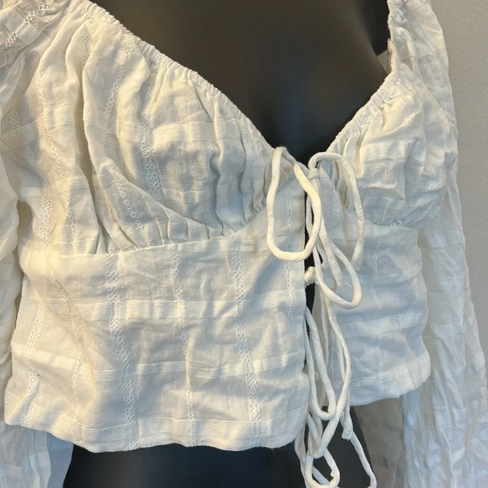 Princess Polly Riley Long Balloon Sleeve Tie Front Crop Top